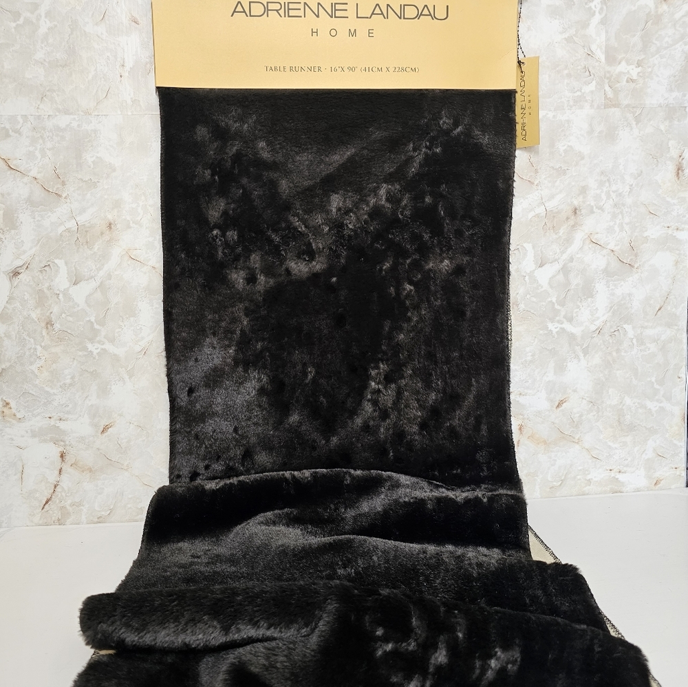 *Adrienne Landau Black Faux Fur Table Runner